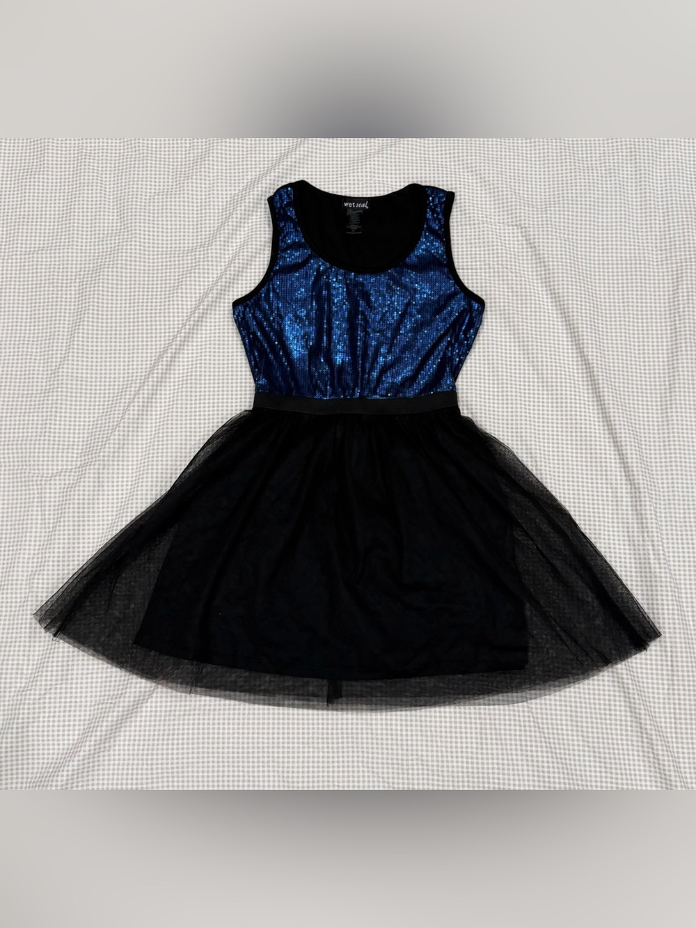 Wet Seal Blue Sequin Bodice with Black Tulle Skirt Party Dress